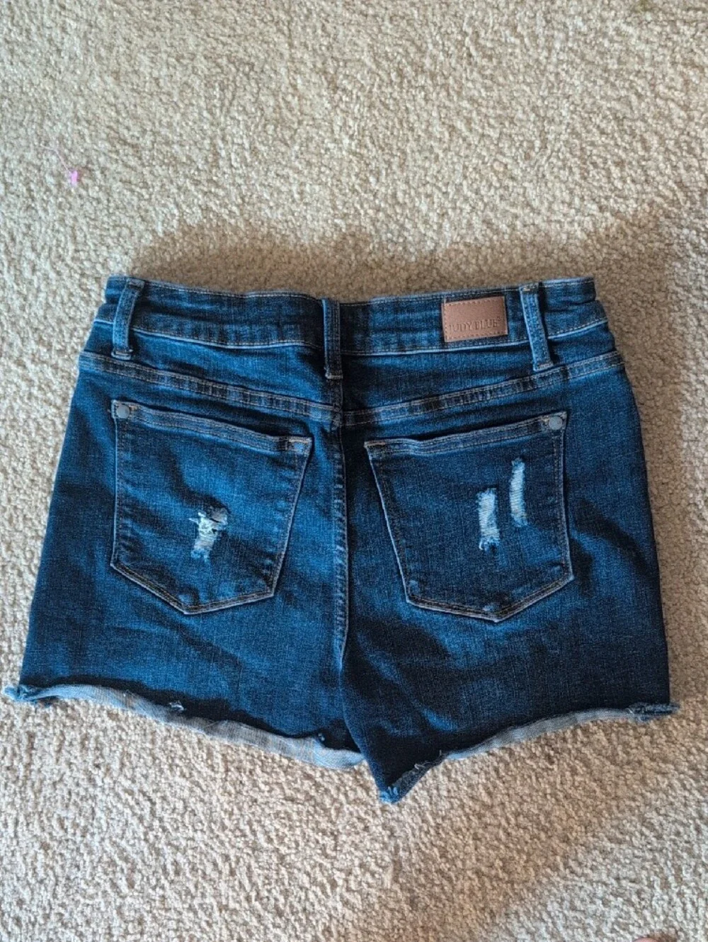 Judy Blue Distressed Dark Blue Denim Women's Shorts Camo Patches